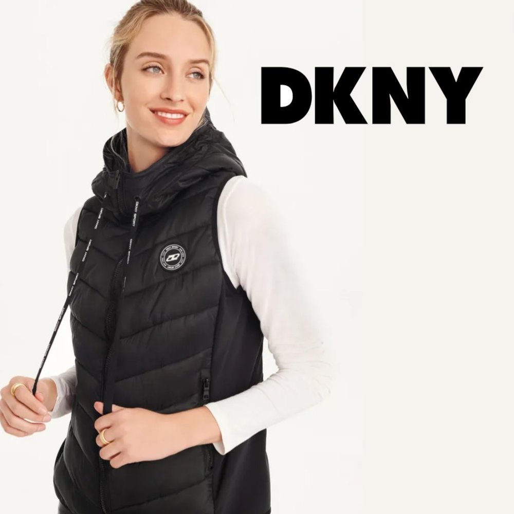 DKNY Sport Black Hooded Puffer Vest